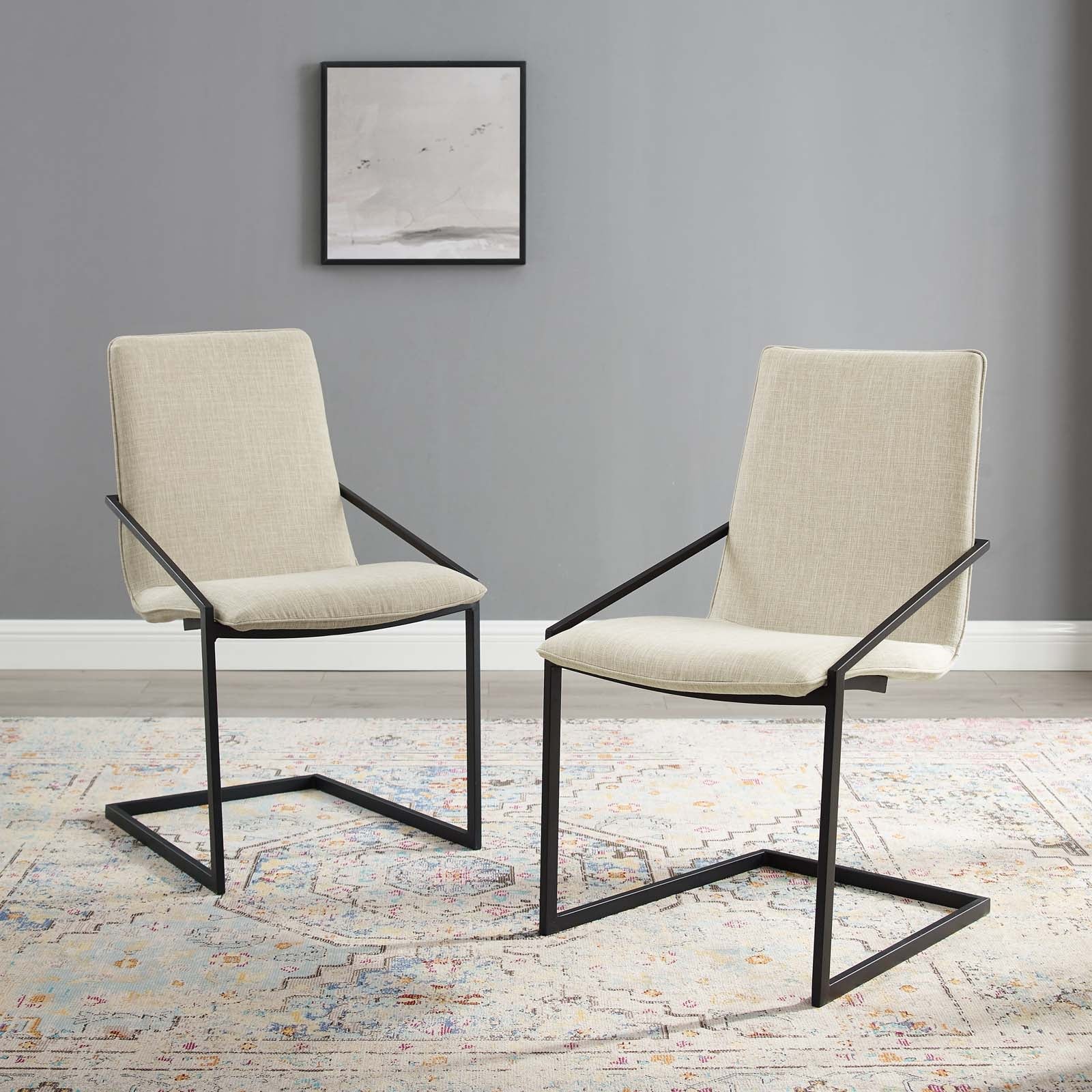 Pitch Upholstered Fabric Dining Armchair Set of 2 by Modway