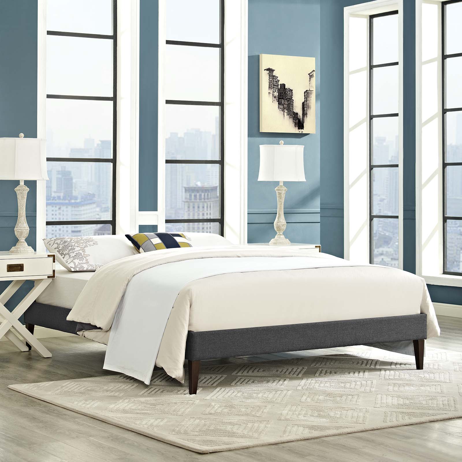 Tessie Fabric Queen Bed Frame with Squared Tapered Legs by Modway