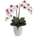 Double Phalaenopsis Orchid Artificial Arrangement in White Vase
