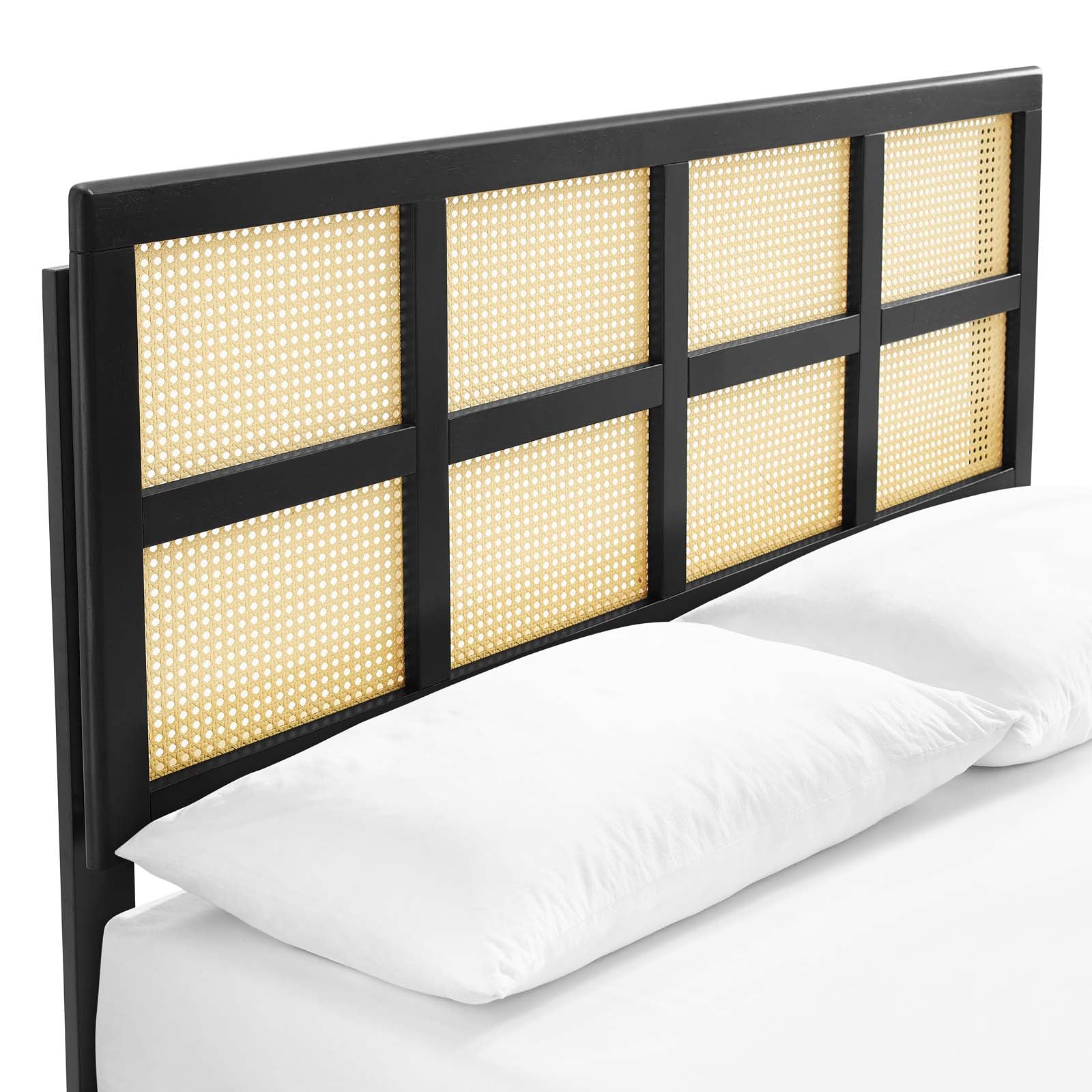 Sidney Cane and Wood King Platform Bed With Splayed Legs by Modway