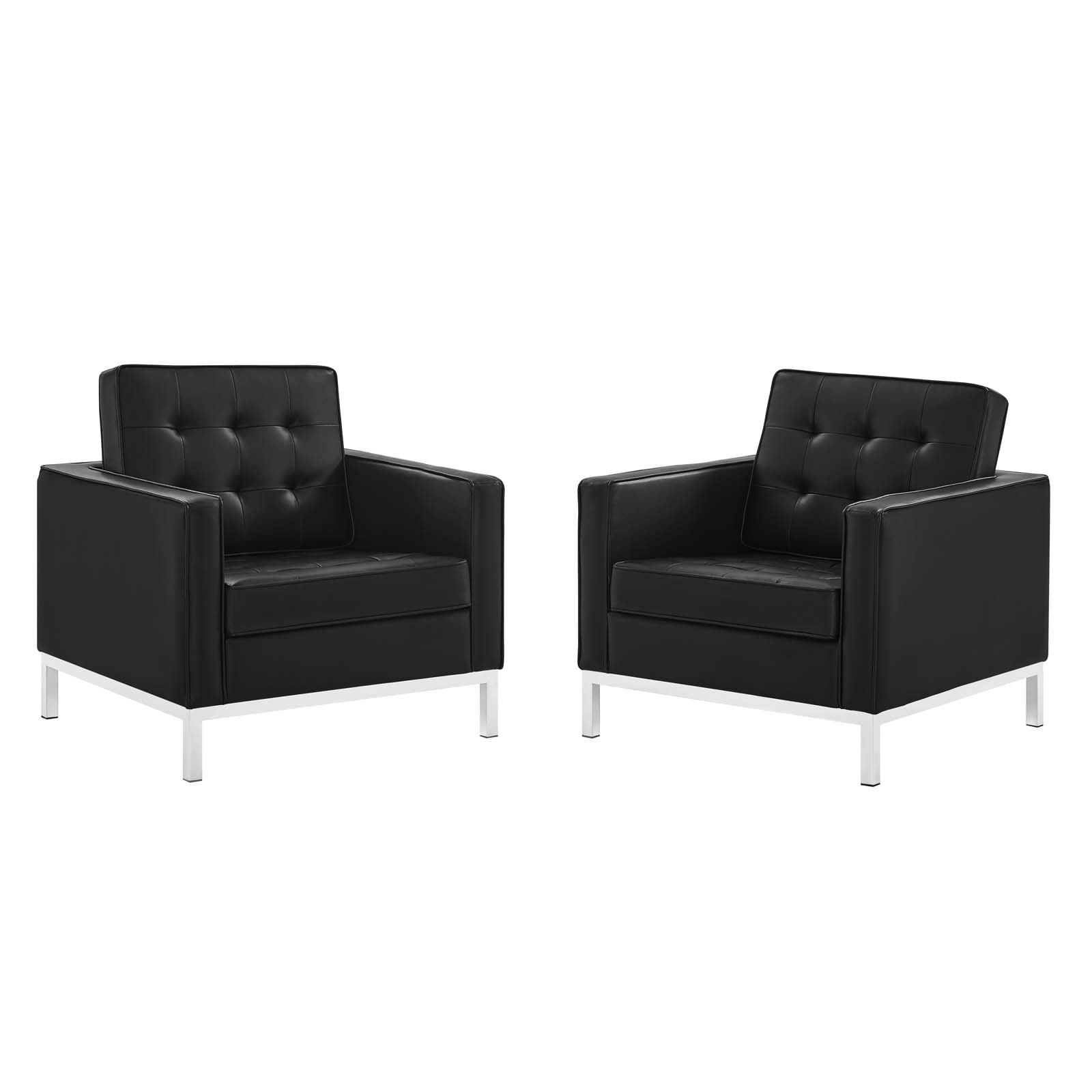 Loft Tufted Vegan Leather Armchairs Set of 2 by Modway