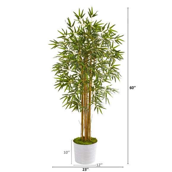 5' Bamboo Artificial Tree in White Tin Planter