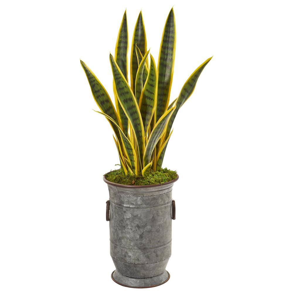 33"  Sansevieria Artificial Plant in Vintage Metal Planter