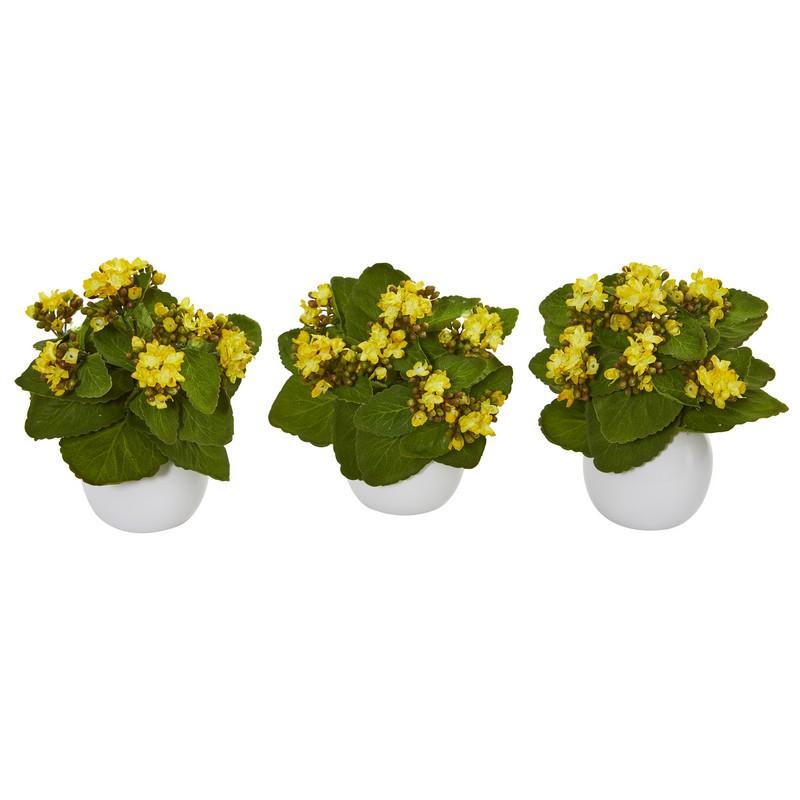8"  Kalanchoe Artificial Plant in White Vase (Set of 3)