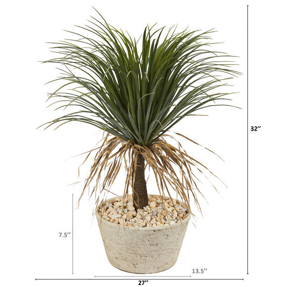 32" Pony Tail Palm Artificial Plant in White Planter