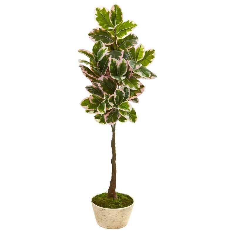 67"  Variegated Rubber Leaf Artificial Tree in Planter (Real Touch)