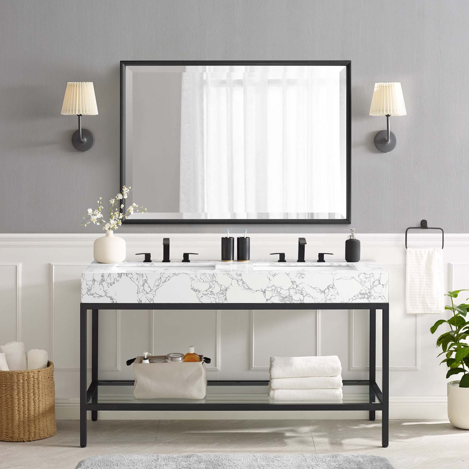 Kingsley 60" Black Stainless Steel Bathroom Vanity by Modway