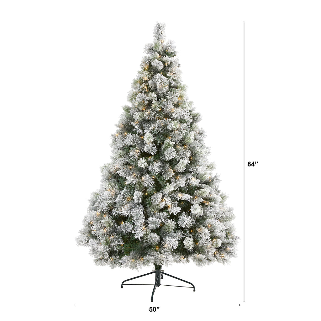 7' Flocked Oregon Pine Artificial Christmas Tree with 400 Clear Lights
