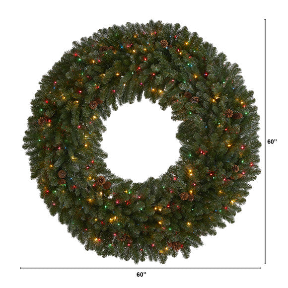 5' Giant Flocked Artificial Christmas Wreath w/280 Multicolored Lights