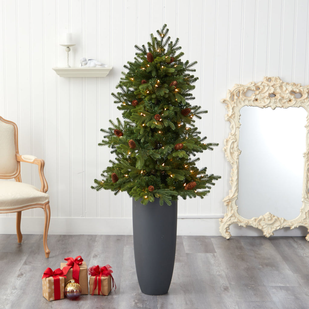 5' Yukon Mountain Fir Artificial Christmas Tree w/ 100 Clear Lights, Pine Cones