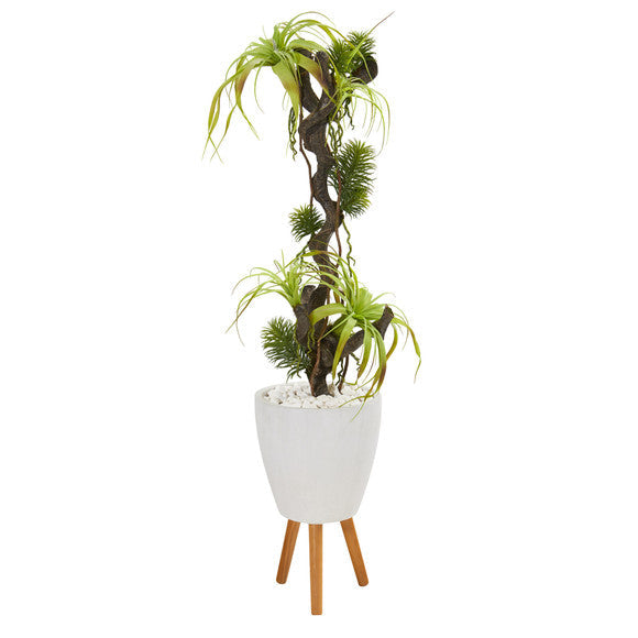 55" Tillandsia Artificial Plant in White Planter with Stand