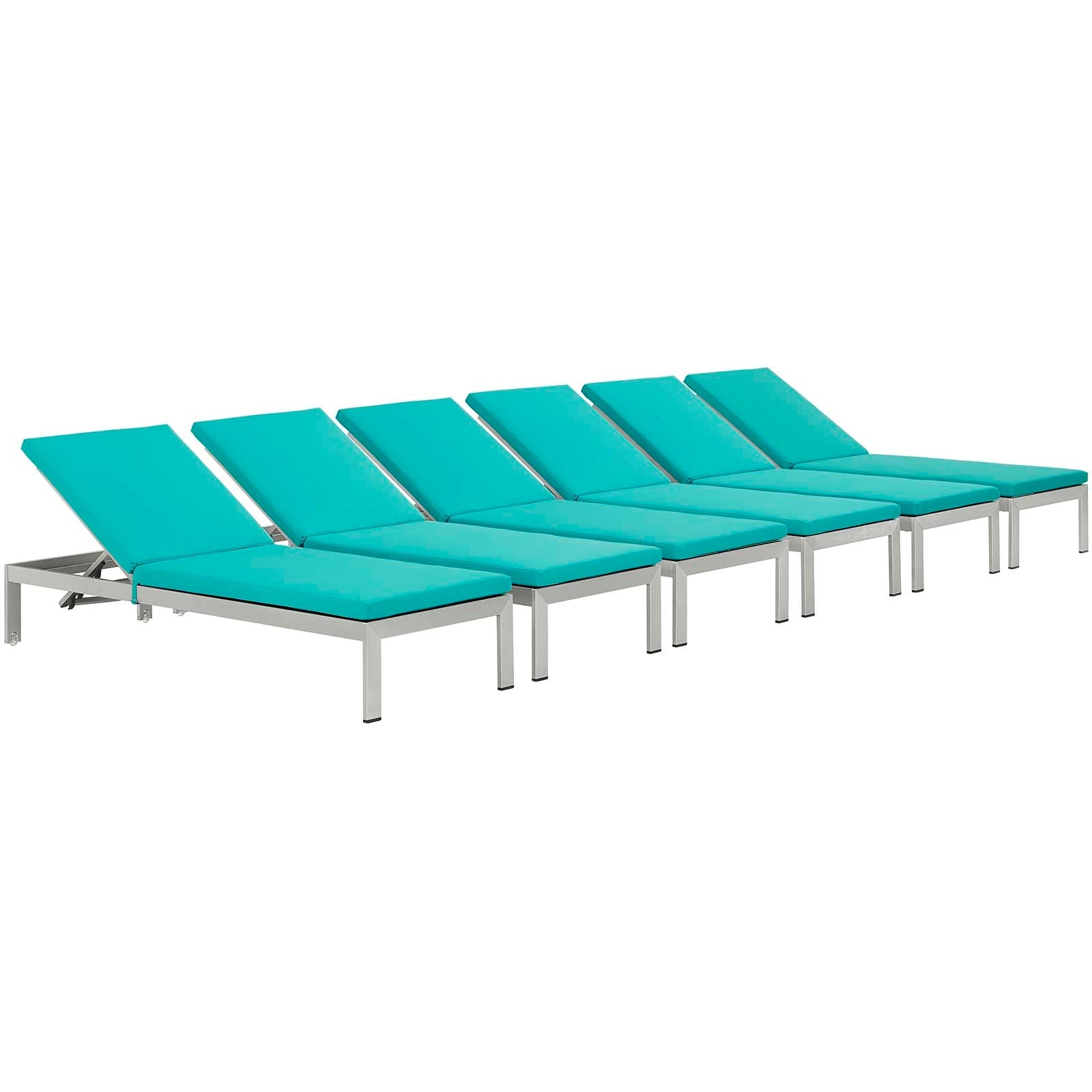 Shore Outdoor Patio Aluminum Chaise with Cushions Set of 6 by Modway