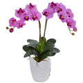 Double Phalaenopsis Orchid Artificial Arrangement in White Vase