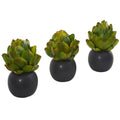 7"  Artichoke Artificial Plant in Black Vase (Set of 3)