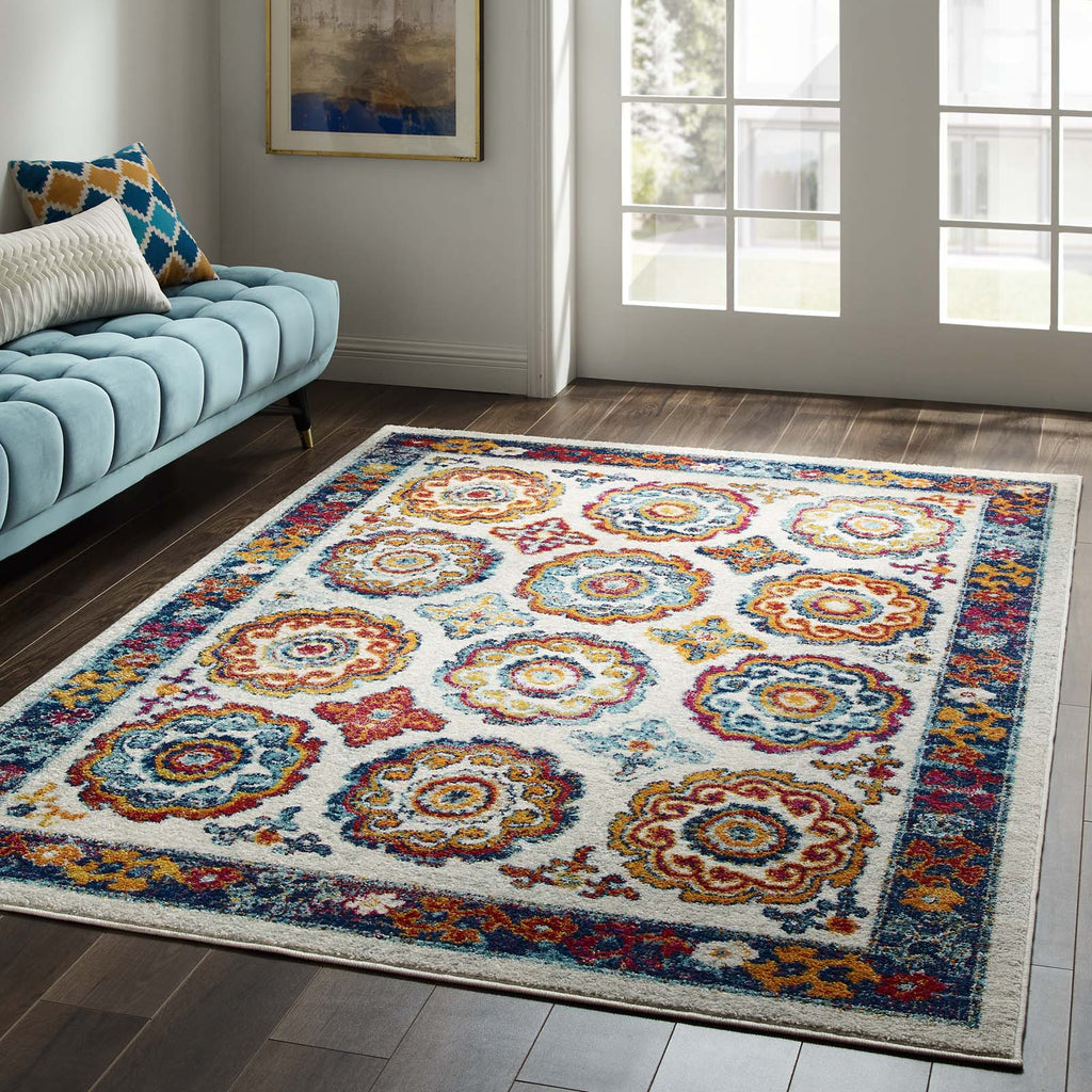 Entourage Odile Distressed Floral Moroccan Trellis 5x8 Area Rug by Modway