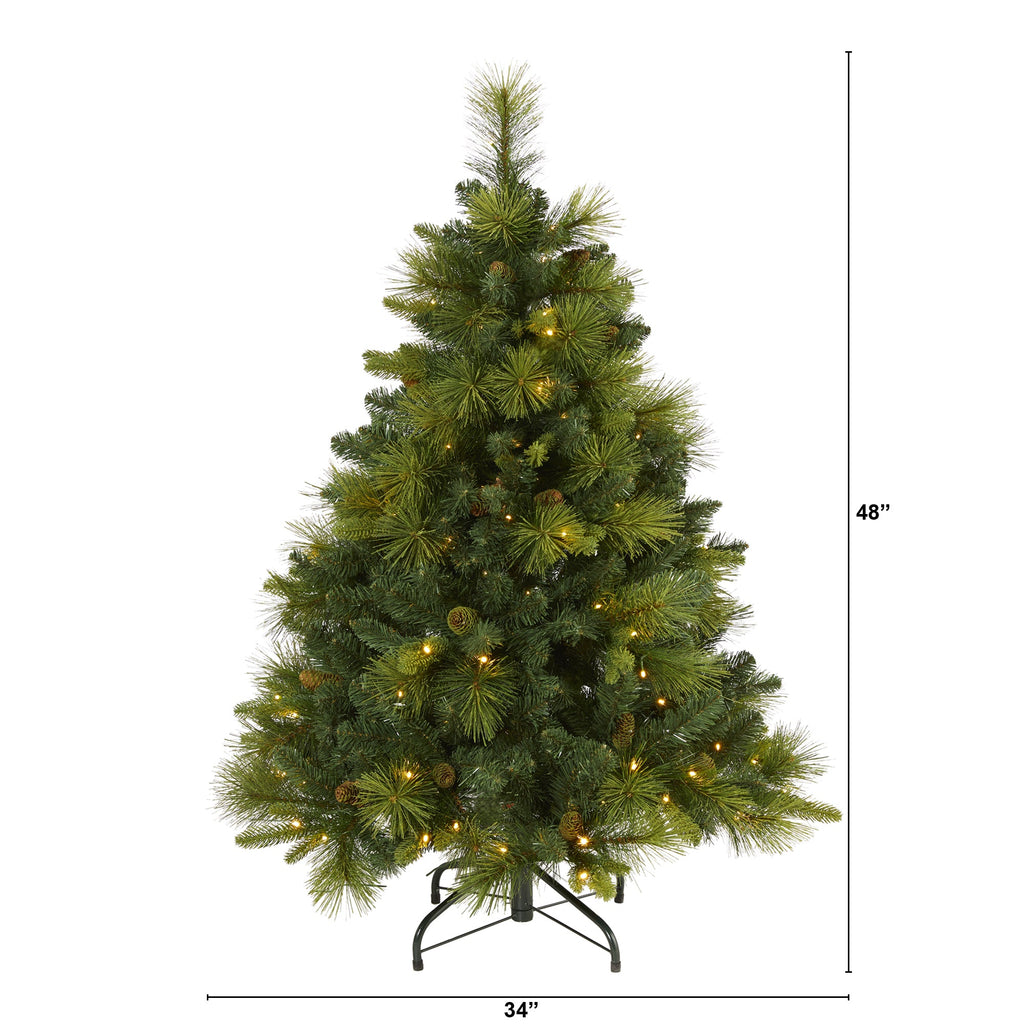 4' North Carolina Mixed Pine Artificial Christmas Tree w/ 130 Warm White LED