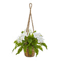 29" Phalaenopsis Orchid and Fern Artificial Plant in Hanging Basket