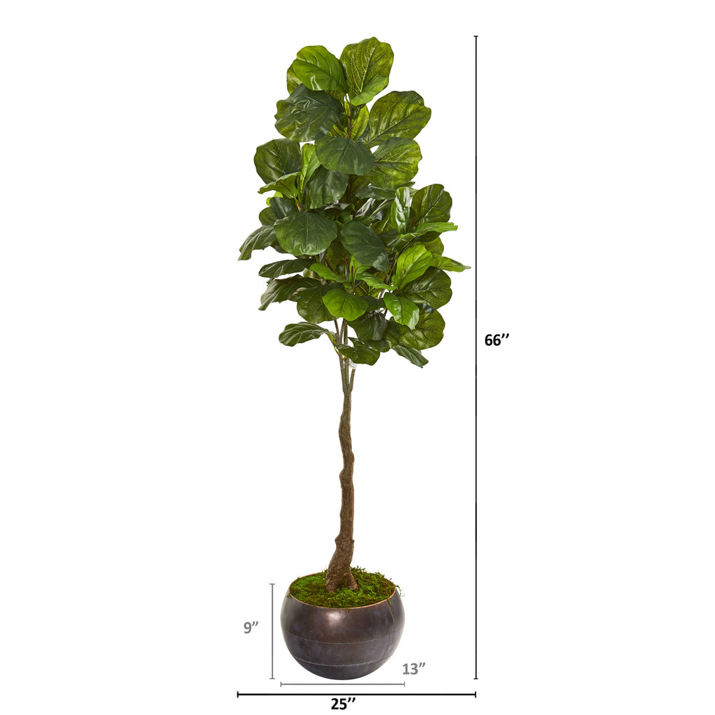 66"  Fiddle Leaf Artificial Tree in Metal Bowl (Real Touch)