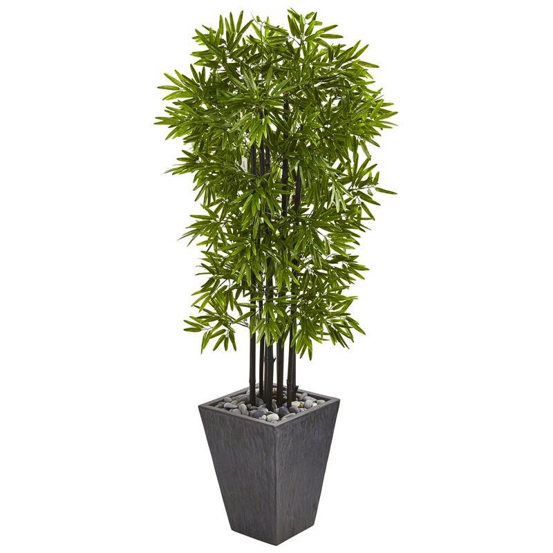 61"  Bamboo Artificial Tree with Black Trunks in Slate Planter UV Resistant