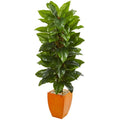 5.5' Large Leaf Philodendron Artificial Plant in Orange Planter (Real Touch)