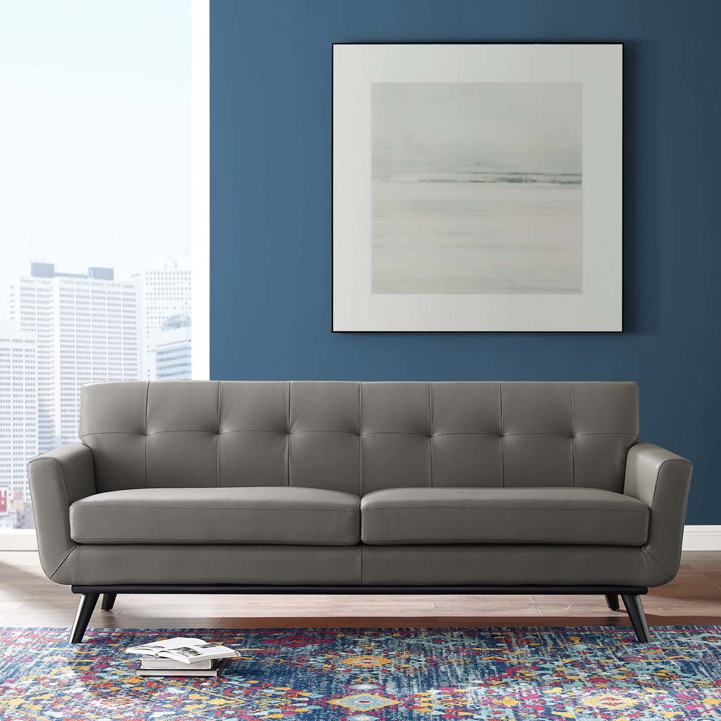 Engage Top-Grain Leather Living Room Lounge Sofa by Modway