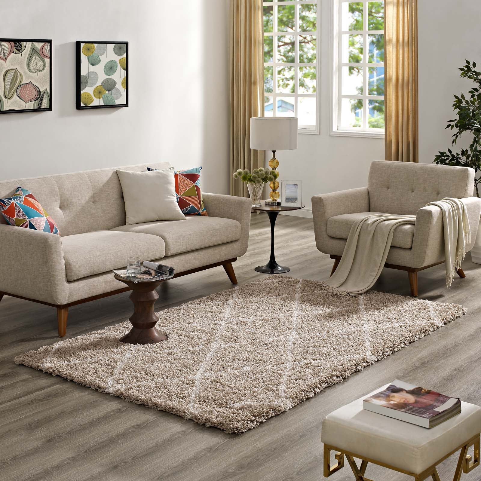 Toryn Diamond Lattice 5x8 Shag Area Rug by Modway