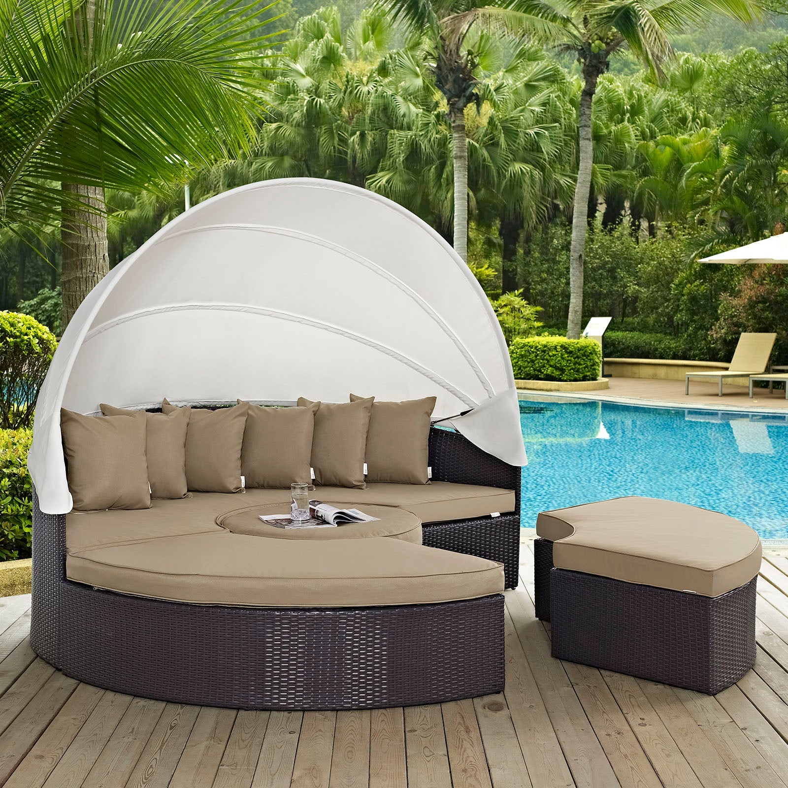 Convene Outdoor Patio Wicker Rattan Canopy Sectional Daybed by Modway