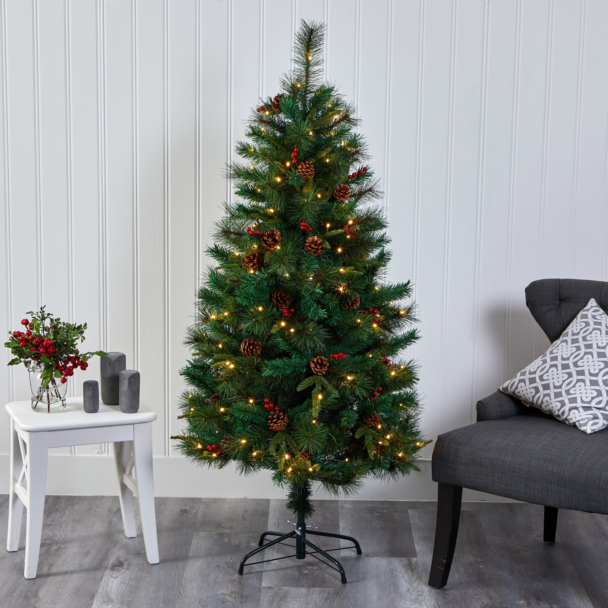 5' Mixed Pine Artificial Christmas Tree w/ 150 Clear LED Lights
