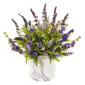 15"  Lavender Artificial Arrangement in Marble Vase