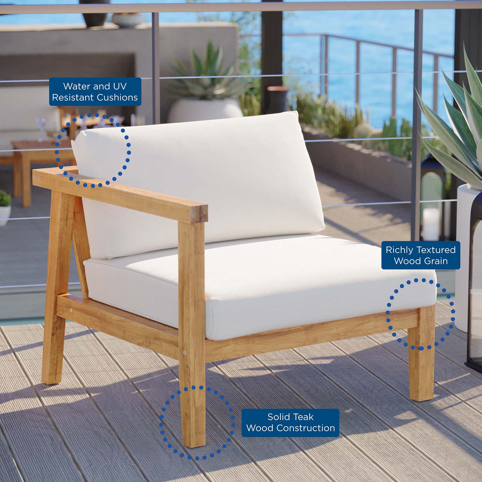Bayport Outdoor Patio Teak Wood Left-Arm Chair by Modway