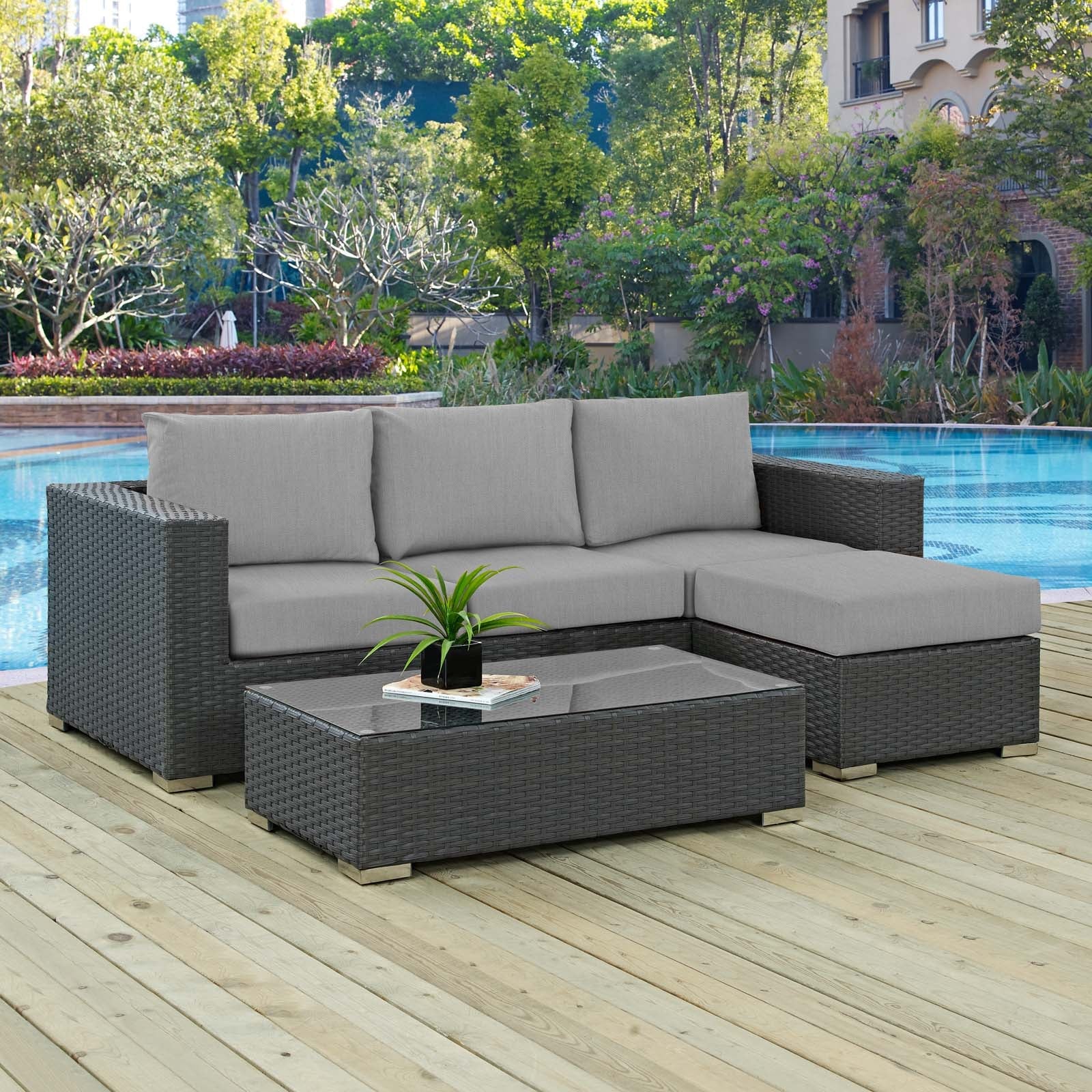 Sojourn 3 Piece Outdoor Patio Sunbrella¨ Sectional Set by Modway