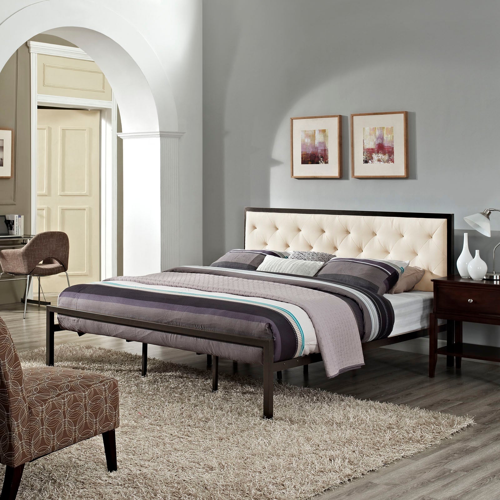 Mia Fabric King Bed by Modway
