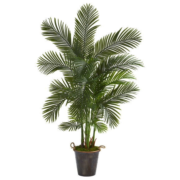 69" Areca Palm Artificial Tree in Decorative Metal Pail with Rope