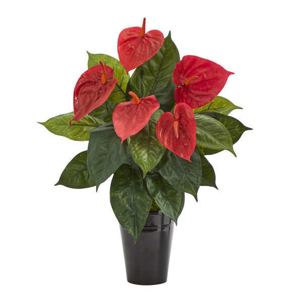 23" Anthurium Artificial Plant in Black Planter