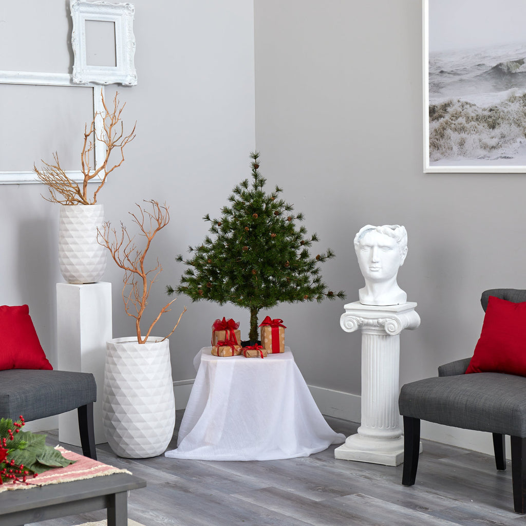 3' Colorado Mountain Pine Artificial Christmas Tree w/ 50 Clear Lights