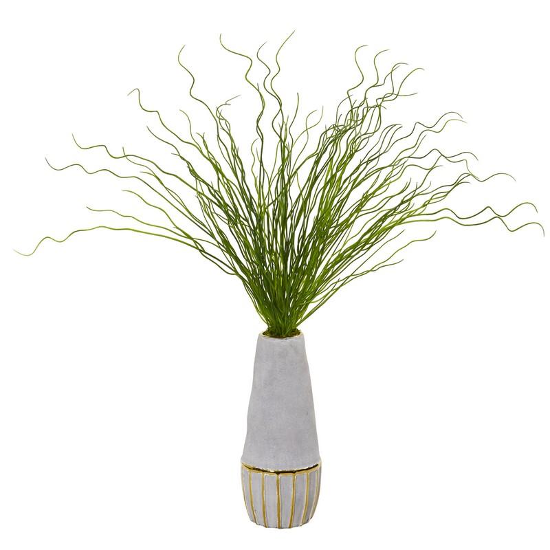 23"  Curly Grass Artificial Plant in Decorative Planter