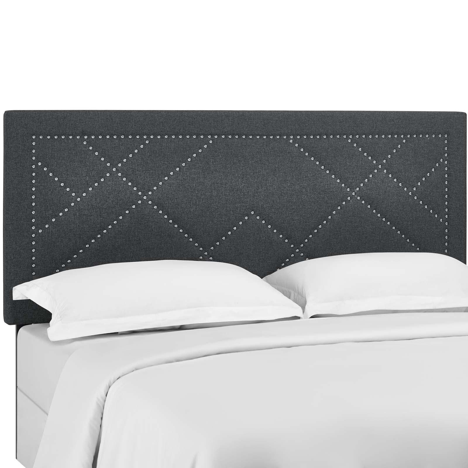 Reese Nailhead Upholstered Linen Fabric Full / Queen Headboard by Modway