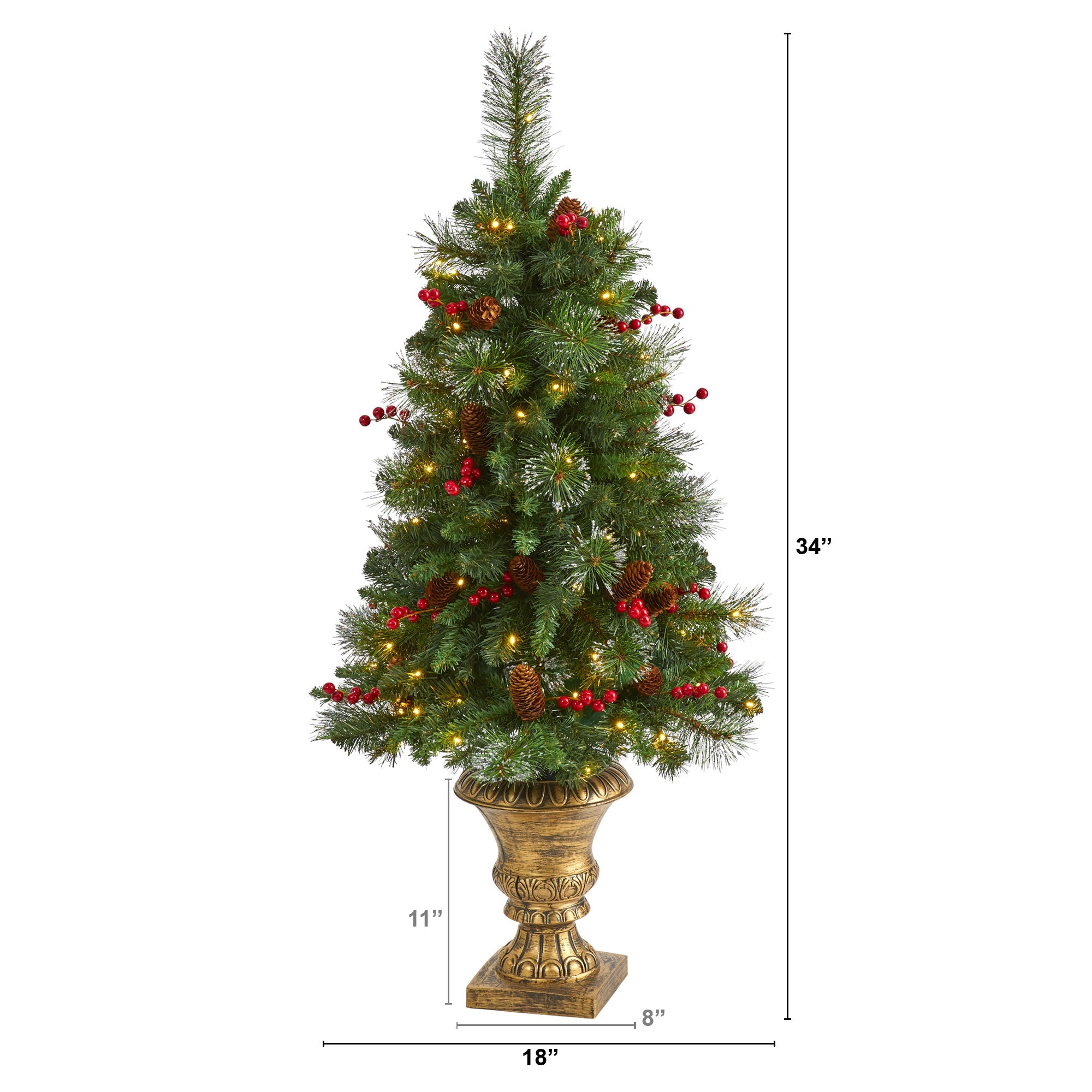 4' Pine, Pinecone & Berries Artificial Christmas Tree w/ 100 Clear LED Lights