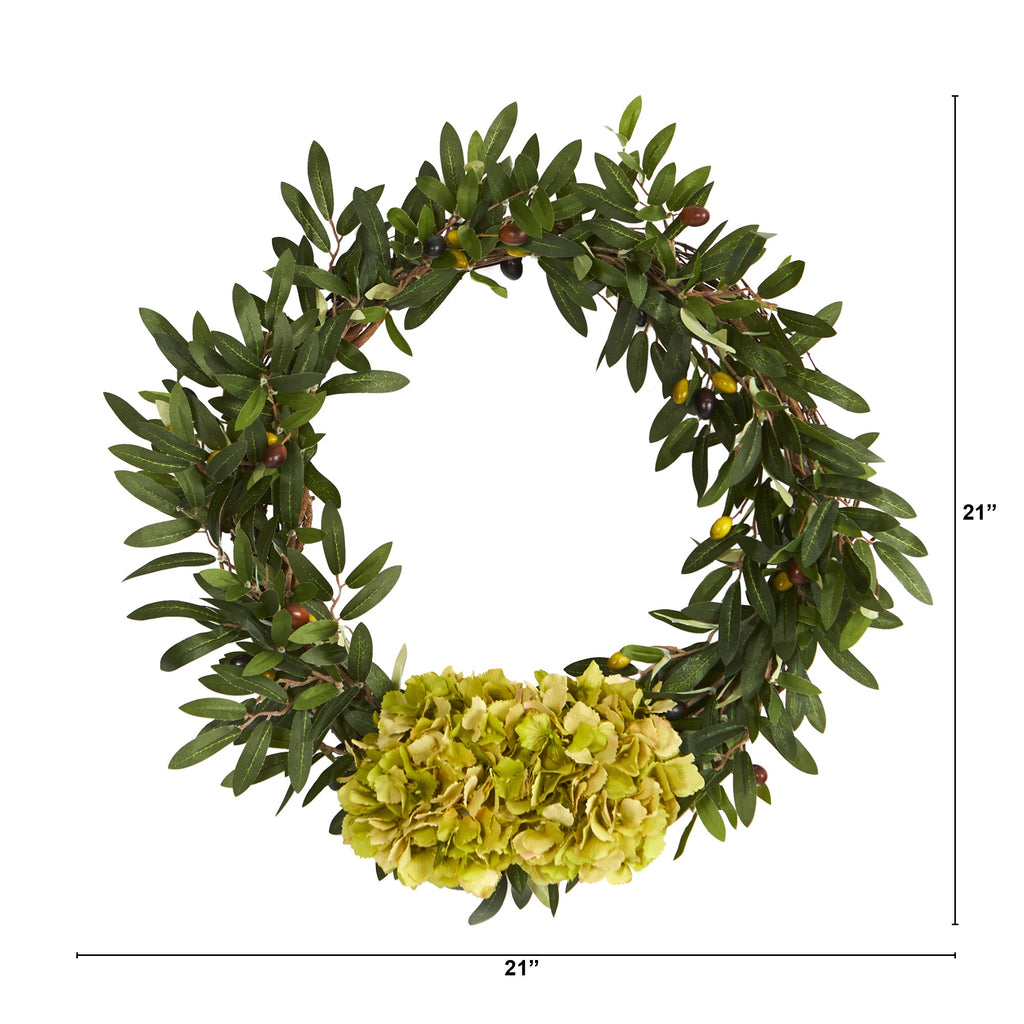 21" Olive with Hydrangea Artificial Wreath