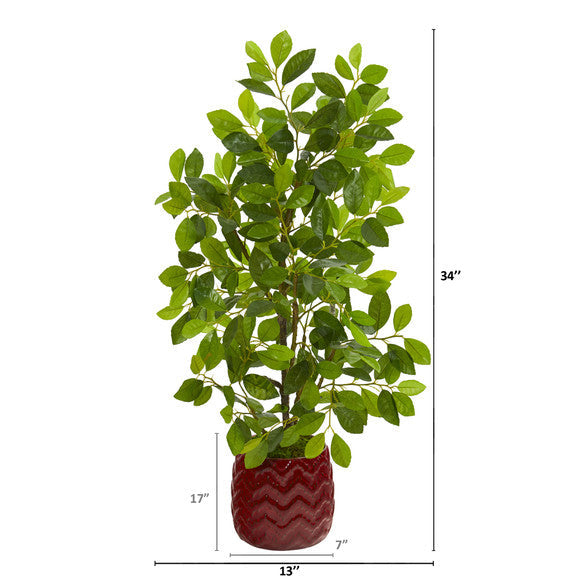 34" Ficus Artificial Tree in Decorative Red Planter