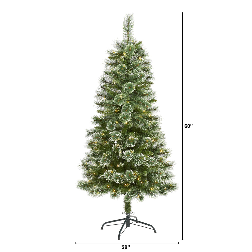 5' Wisconsin Slim Snow Tip Pine Artificial Christmas Tree w/ 150 Clear LED Light