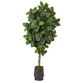 78" Rubber Leaf Artificial Tree in Ribbed Metal Planter