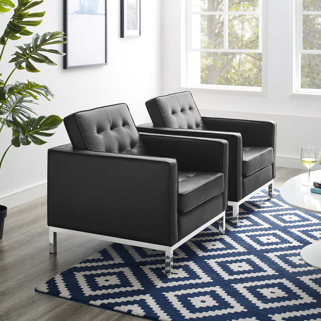 Loft Tufted Vegan Leather Armchairs Set of 2 by Modway