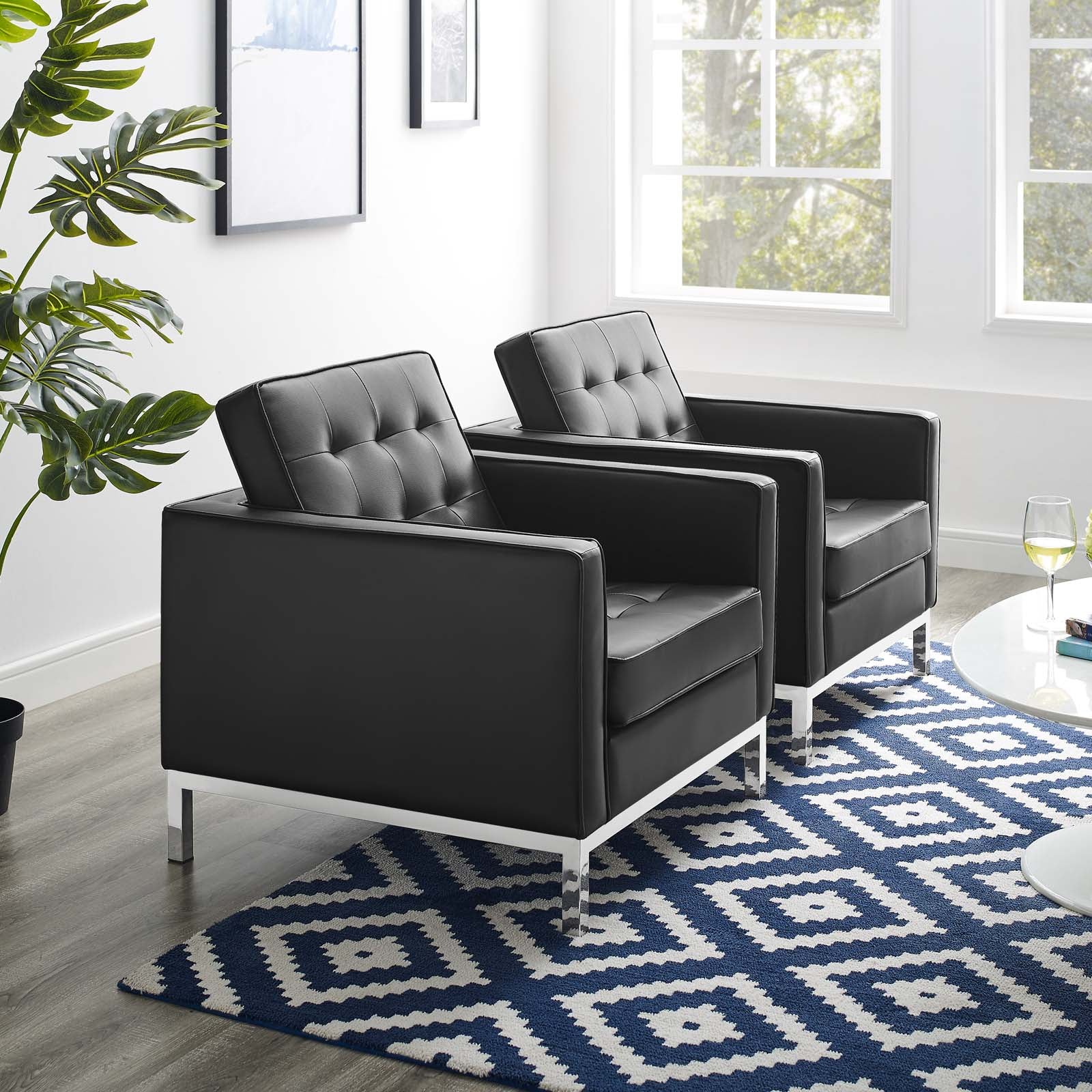 Loft Tufted Vegan Leather Armchairs Set of 2 by Modway