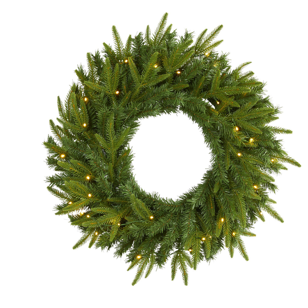 24" Long Pine Artificial Christmas Wreath with 35 Clear LED Lights