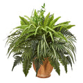 23"  Mixed Greens and Fern Artificial Plant in 
Terra Cotta Planter