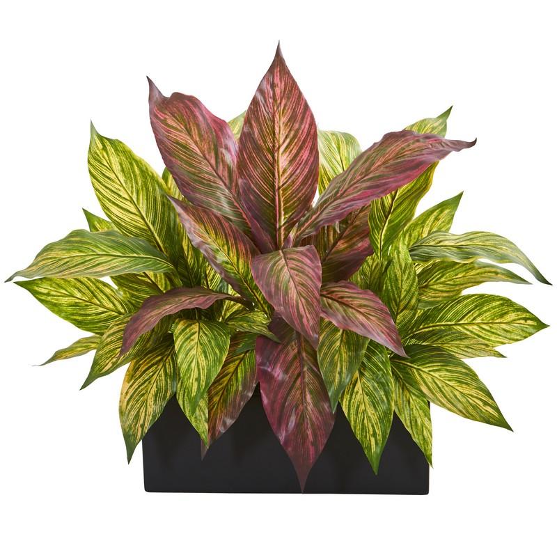 16" Musa Leaf Artificial Plant in Black Planter