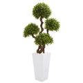55"  Four Ball Boxwood Artificial Topiary Tree in Tall White Planter