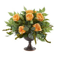 Roses and Mix Greens Artificial Arrangement in Metal Chalice