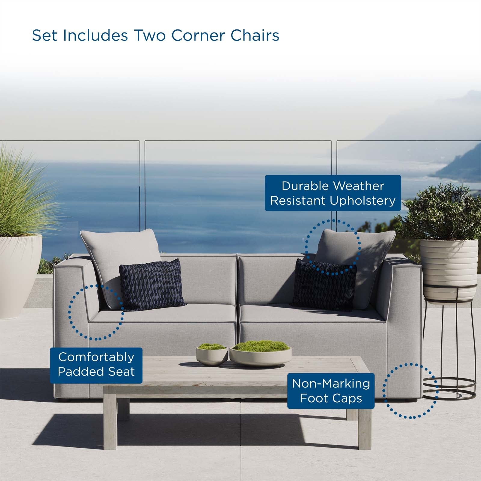 Saybrook 2-Piece Outdoor Patio Upholstered Sectional Sofa Loveseat by Modway